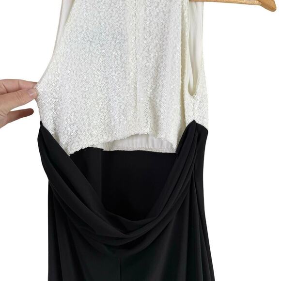 Lauren Ralph Lauren Sequin Bodice Cutout Back Formal Gown Black White, Size 0P - Picture 10 of 11